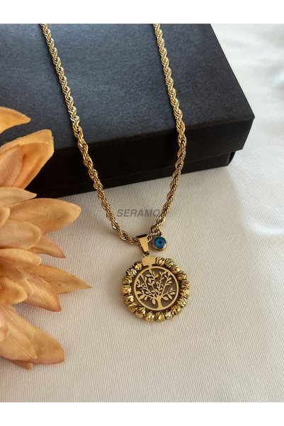 SERAMOR Dorica Framed Auger Chain Anti Tarnish Steel Life Tree Necklace