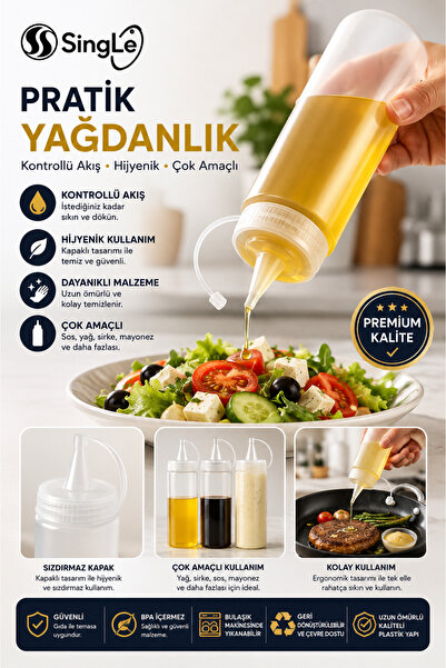 Single Sızdırmaz Kapaklı Plastik Yağ Şişesi Yağdanlık Sos Şişesi 400 ml