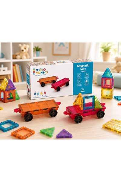 Mino Makers Magnetic Cars 2 Adet Manyetik Araba Mıknatıslı Manyetik Bloklar A...