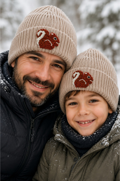 byebruketenci New Year's Beige Hat - Squirrel Punch Detailed Gift