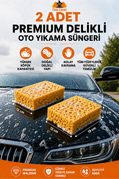 Fine Clean (2 bucăți) Burete natural perforat pentru spălarea mașinilor, bure...
