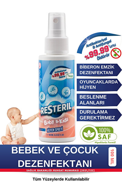 Resteril Bebek Dezenfektan Sprey Alkolsüz Bebek Dezenfektanı Seyahat Boy 100m...