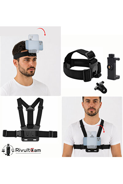 RivultCam Aksiyon Kamera ve Telefon Bağlantılı Kafa & Göğüs Bandı Seti