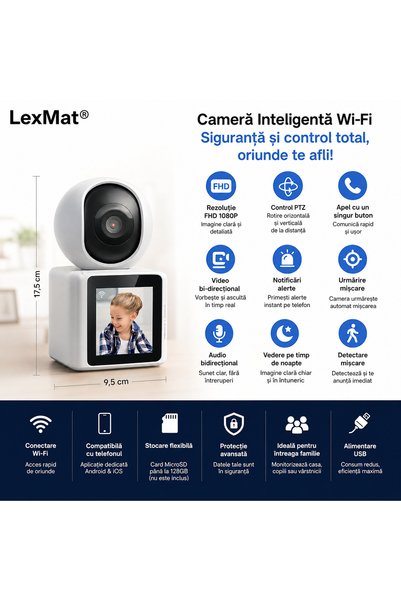 LexMat Camera video ecran supraveghere bebelusi si animale de companie