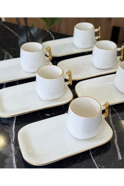 CARMEN SOFT paris Elica Series Coffee Cup Set with Presentation Plates for 6 People 90 ml