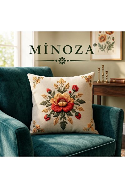 MİNOZA Husă decorativă pentru pernă, cu model de broderie imprimată digital, ...