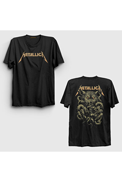 Presmono تي شيرت أسود مطبوع عليه ظهر The Wolf Metallica للجنسين 518101 تي تي