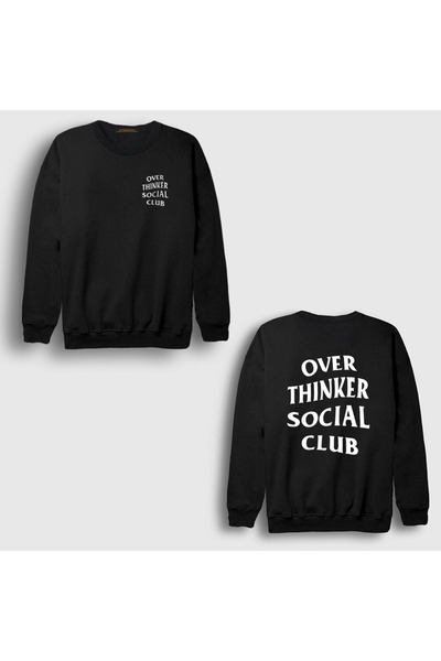 Presmono Unisex Black Overthinker Social Club Back Printed Sweatshirt 583491Tt