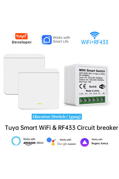 Choice مفتاح إضاءة ذكي 1Gang 2v1 يعمل بتقنية Tuya WiFi للمنزل الذكي، مفتاح حا...