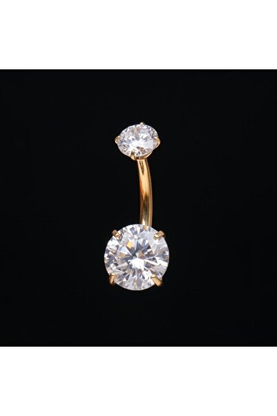 Rupen Kraft Çift Taş Gold Renk Ultraliğht 10 mm Titanyum Göbek Piercingi