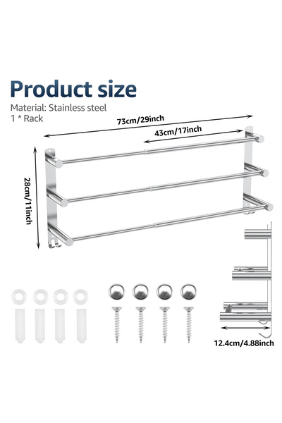 Choice silver Bathroom 3 Tier Towel Shelf Stainless Steel Towel Rack with Bar...