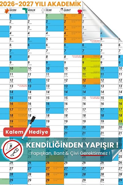 Pi Papers 2026-2027 Akademik Takvim Planlayıcı, Ders Çalışma Planlayıcı, Duvara Yapışan Statik Akıllı Kağıt