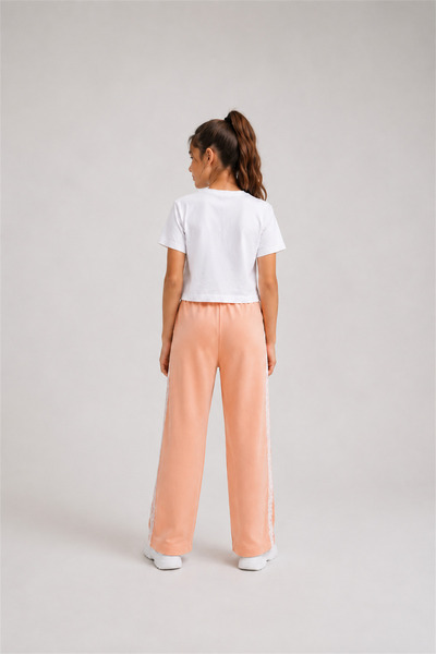 Joi Kids Girl's Wide Leg Loose-Fit Sweatpants with Lace Stripes on the Sides