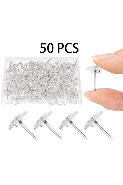 choice2 50 PCS Clear Thumb Tacks Standard Push Pins with Steel Points Transpa...