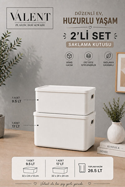 VALENT Nero 2'li Set Çok Amaçlı Kapaklı Organizer Kutu Banyo Mutfak Düzenleyi...