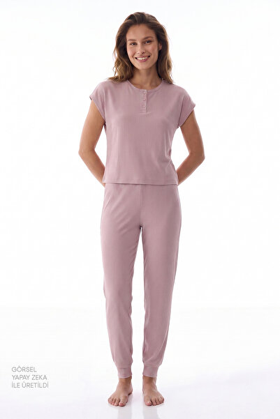 Penti Lila Midnight Cordhose Kurzarm-Pyjama-Set