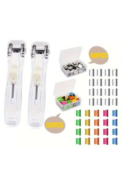 Choice1 Clear 2pcs Clip Pusher Stapler with 100pcs Push Clip Binder Clips，Mod...