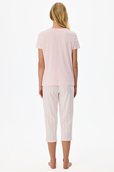 Penti Pembe Slow Days Çizgili Kısa Kollu Kapri Pijama Takımı
