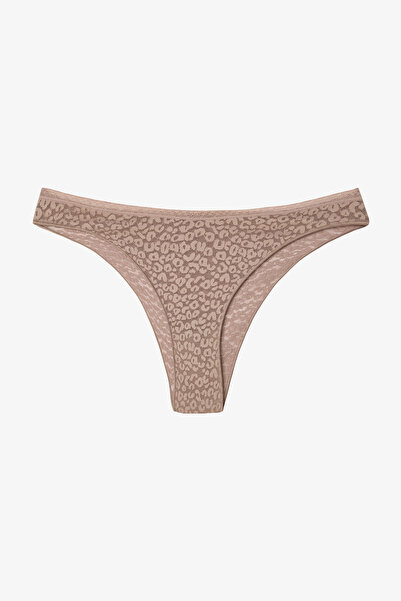 Penti Ανοιχτό καφέ Easy Lace με σχέδιο ζέβρας σε σχήμα V και κανονική μέση