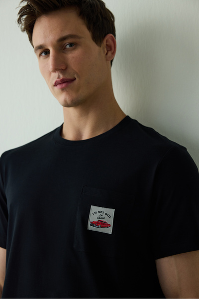 Penti Black Car Men's Slogan Short Sleeve Pajama Set
