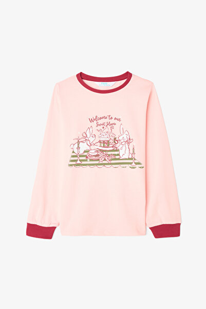Penti Kız Çocuk Friendmass Yiyecek Desenli Uzun Kollu Pamuklu 2'li Pijama Takımı