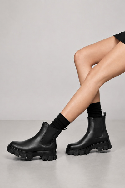 İX Chelsea Women's Thick Soled Black Boots Elastic Comfortable Daily Boots