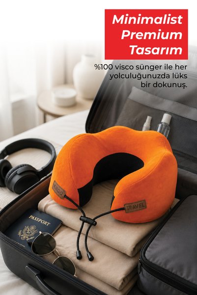 Viscofoam Cosy Ortopedik Seyahat Yastığı Visco Boyun Destekli Seyahat Yastığı - Turuncu | Ergo Travel