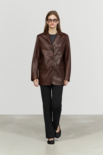 Massimo Dutti Cep detaylı napa deri blazer