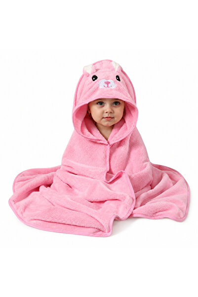 BYFT Daffodil Pink Baby Bath Towel with Hood, Pink Cuddle, 80x80 cm