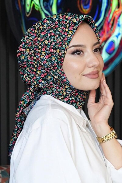 AFVENTE Mini Çiçek Desen Fuşya Soft Pamuk Eşarp