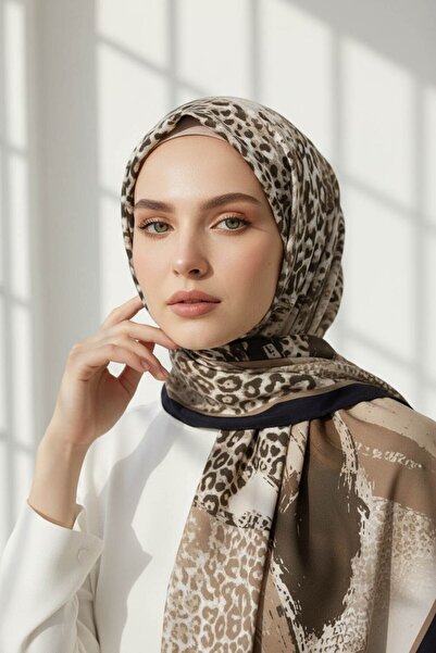 Vissona KREP LEOPAR DESENLİ BEJ - SİYAH RENKLİ 75X195 KIRIŞMAZ ŞAL