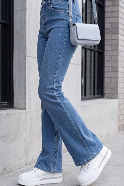 Modamorfo Spanish Flare Zipper Jeans with Pockets - Light Blue