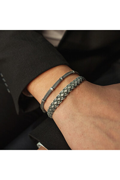 Jewelrygümüş Kazaziye Ikili Oksitli Gümüş Bileklik Set