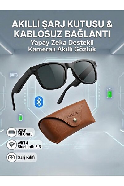 EN SİGA Yapay Zeka 8 MP Kameralı Akıllı Gözlük EIS WiFi Bluetooth Çeviri Sesli Asistan Şarj Kutulu