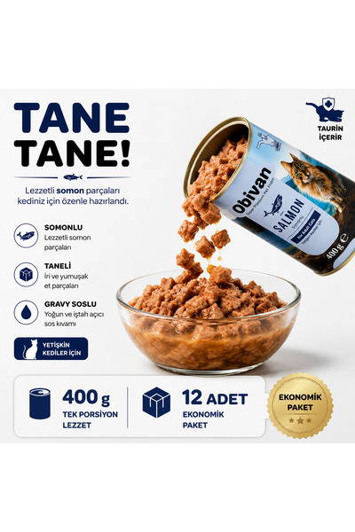 obivan Somon Balıklı Sos İçinde Gravy Yetişkin Kedi Konservesi 400 gr x 12 Adet
