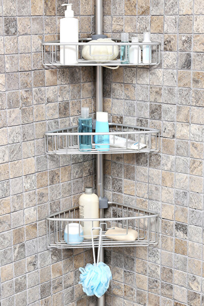 Prima Nova 3 Raflı Paslanmaz Alüminyum Banyo Köşe Rafı (E)- Metalik (Montaj G...