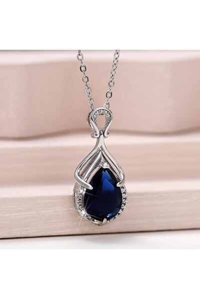 Choice XL742 Huitan Luxury Temperament Blue Pear Cubic Zirconia Pendant Neckl...