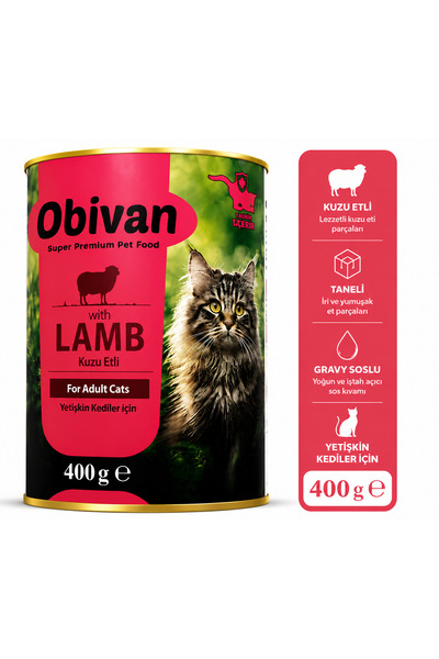 obivan Kuzu Etli Sos İçinde Gravy Yetişkin Kedi Konservesi 400 gr x 12 Adet