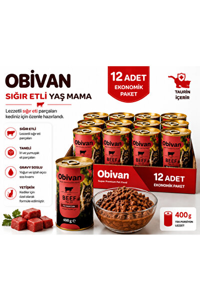 obivan Sığır Etli Sos İçinde Gravy Yetişkin Kedi Konservesi 400 gr x 12 Adet