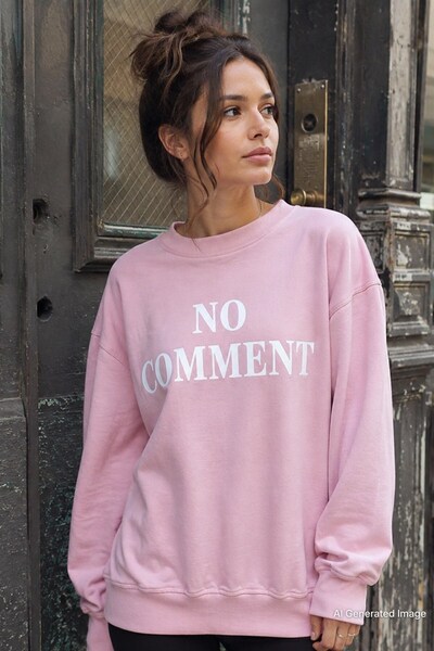 Madmext Pink Crew Neck Printed Oversize Women's Sweatshirt MG1902