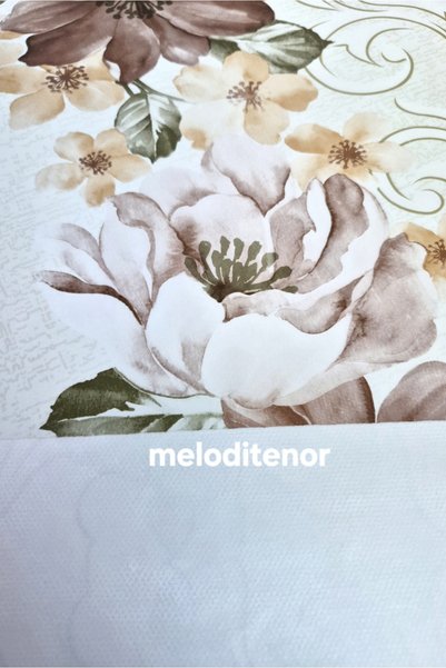 polset Pastel Brown White Cream Floral Path Runner Pattern Erasable Lined Non-Slip Pvc Oilcloth Tablecloth