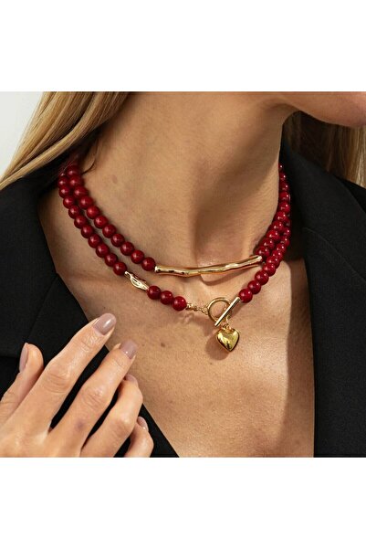 Choice Color KunJoe Vintage Red Acrylic Beaded Choker Necklace for Women Tren...