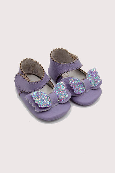 Beybium Bowknot Genuine Leather Girls' First Step Shoes Purple