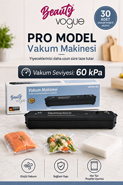 Beauty Vogue PRO MODEL Gıda Vakum Makinesi– Poşet Kesmeli Yiyecek Mühürleme C...
