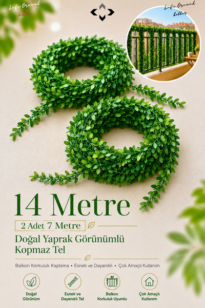 LİGROUND 14 Metre Yapay Sarmaşık Çiçek Balkon Çiti Küpeşte Korkuluk Süsü Deko...