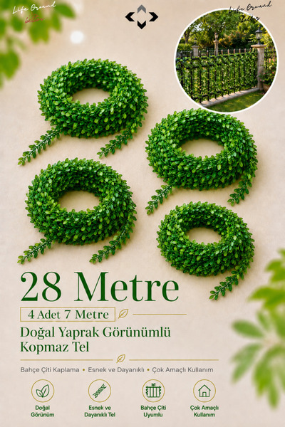 LİGROUND 28 Metre Yapay Sarmaşık Çiçek Bahçe Balkon Çiti Küpeşte Korkuluk Süs...