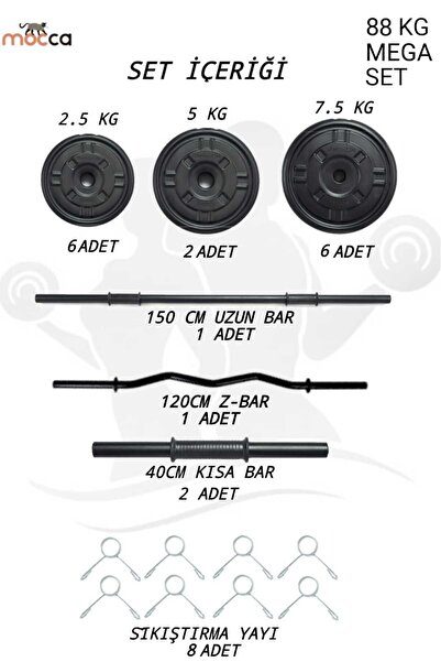 Dambılcım Mocca Style 88 Kg Z-barlı Megaset Halter Seti Ve Dambıl Seti ,ağırlık Seti, Fitnes