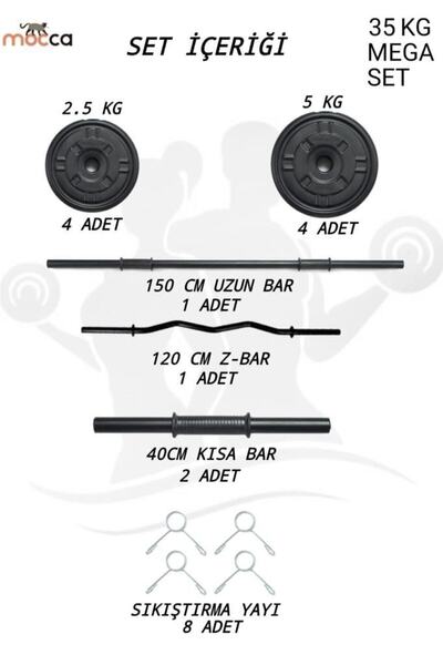 Mocca Style 38 Kg Z-barlı Megaset Halter Seti Ve Dambıl Seti Ağırlık Fitness Seti