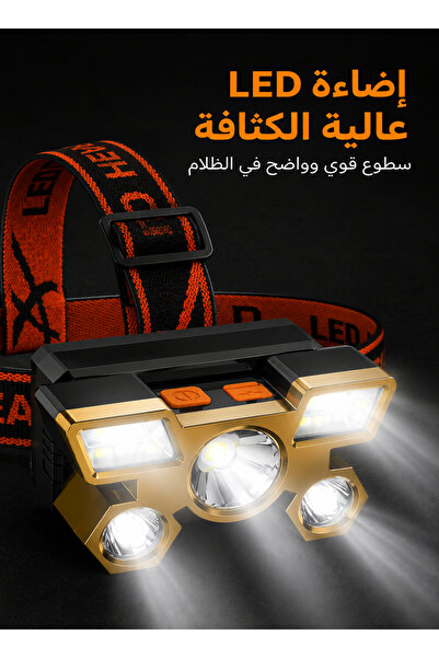 Generic مصباح رأس LED خارجي قابل لإعادة الشحن عالي الكثافة وطويل المدى