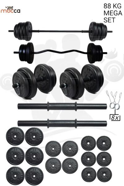 Mocca Style 88 Kg Z-barlı Megaset Halter Seti Ve Dambıl Seti ,ağırlık Seti, F...